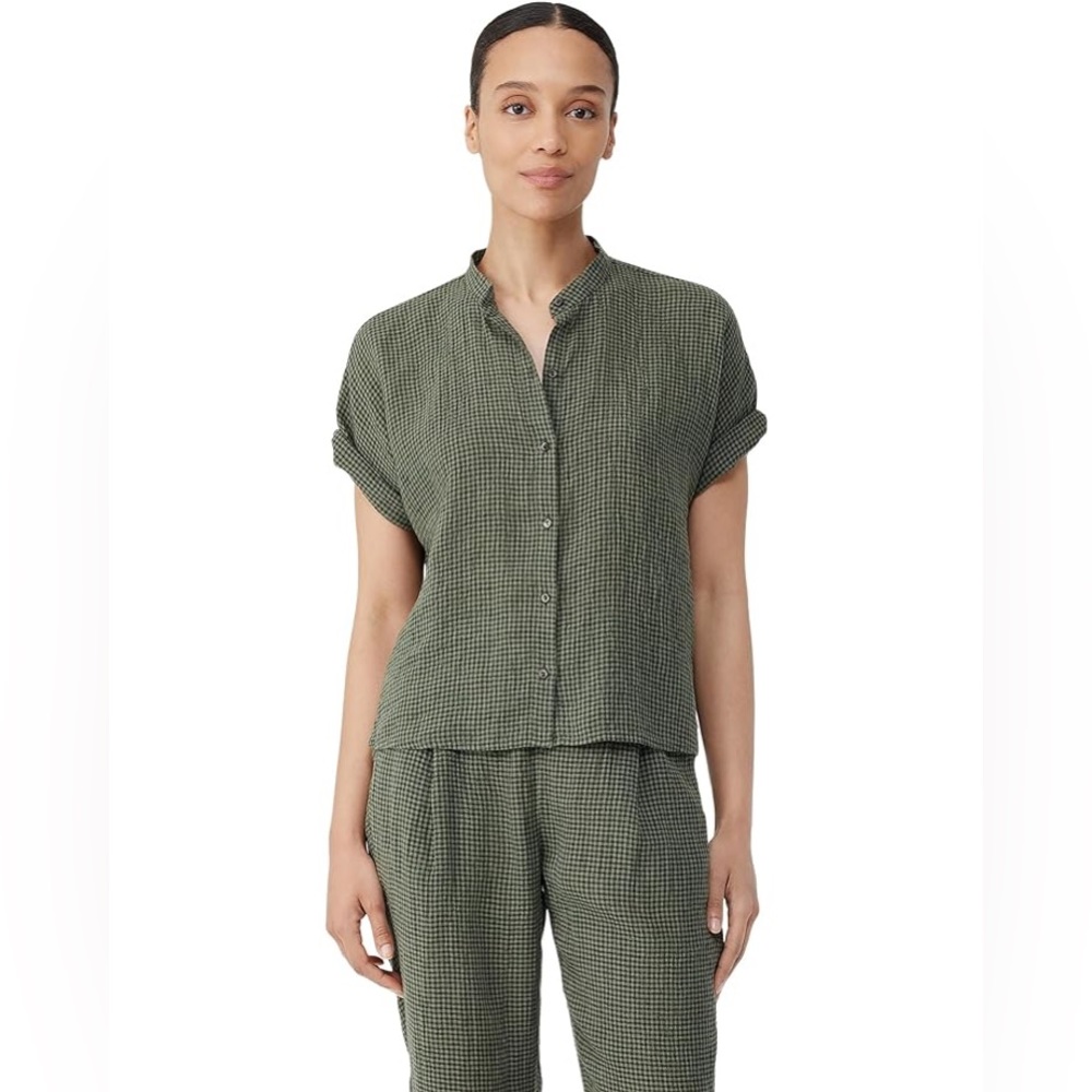 Mandarin Collar Short Sleeve Shirt